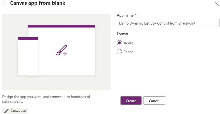 Canvas app from blank